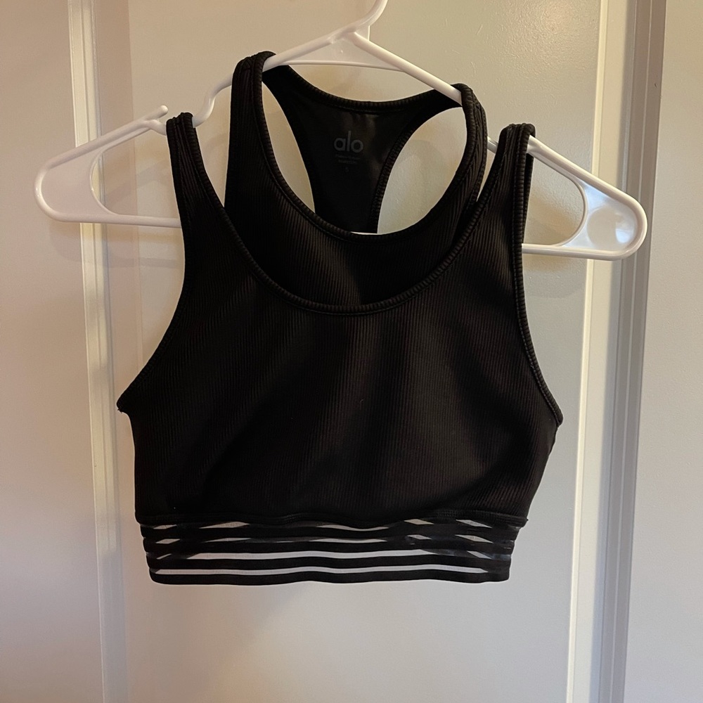ALO Yoga Black Strappy Band Ribbed Sports Bra